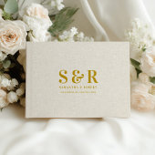 Gold Wedding Monogram Beige Linen Gästebuch