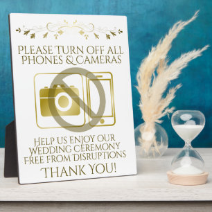 Gold Wedding No Phones or Cameras Sign Fotoplatte