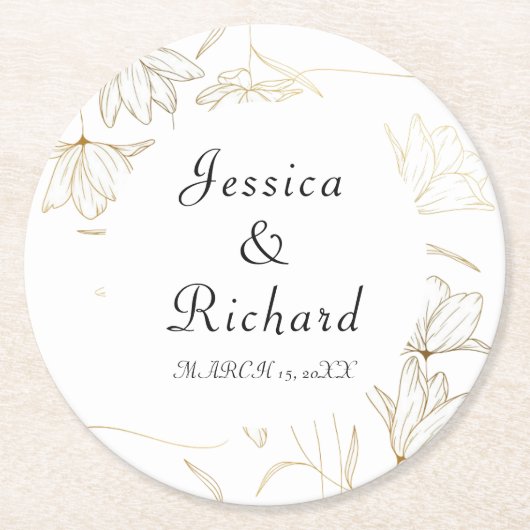 Gold Wedding Paper Tellers Round Paper Untersetzer (Vorderseite)