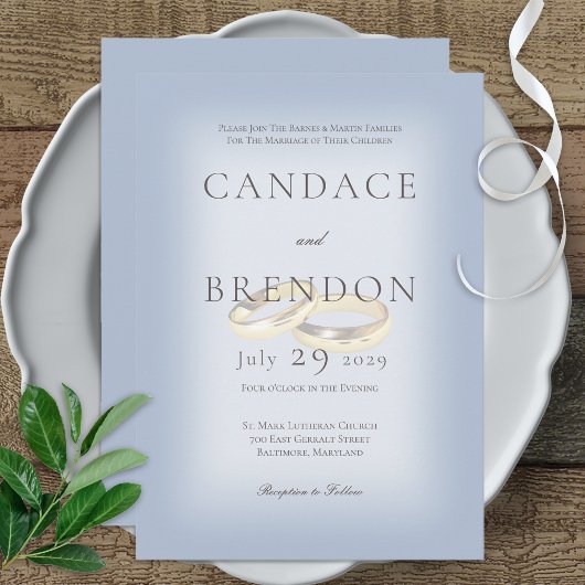 Gold Wedding Rings on Blue Wedding Einladung