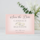 Gold Wedding Rings on Blush Save the Date Card (Stehend Vorderseite)