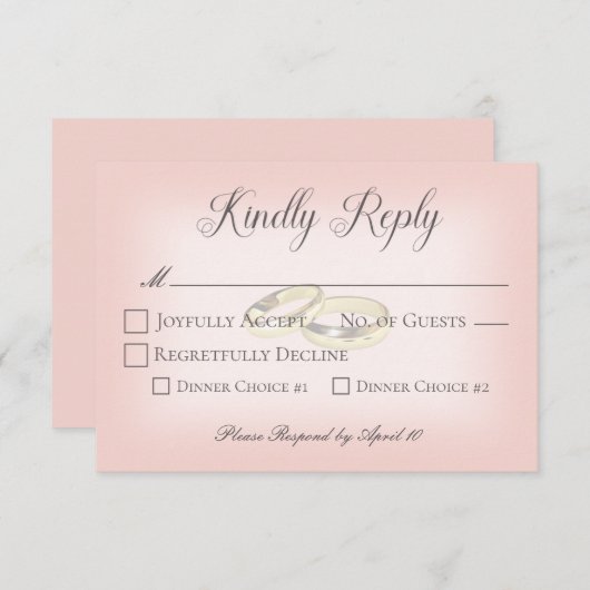 Gold Wedding Rings on Blush Wedding RSVP Karte (Vorne/Hinten)