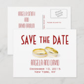 Gold Wedding Rings Red Save the Date Postkarten (Vorne/Hinten)