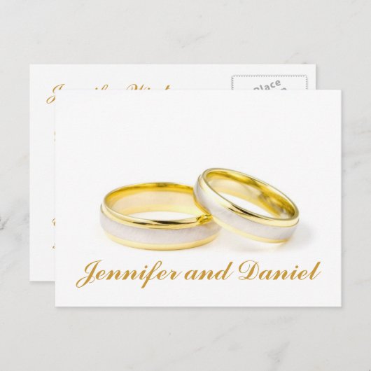 Gold Wedding Rings Save the Date Postkarten (Vorne/Hinten)