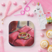 Gold Wedding Rings Watercolor Painting Red Pappteller (Party)