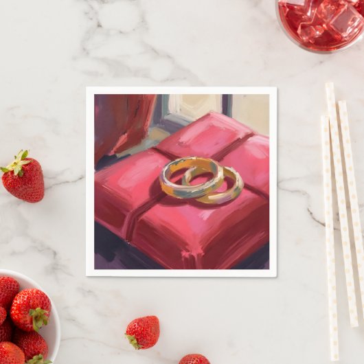 Gold Wedding Rings Watercolor Painting Red Serviette (Beispiel)
