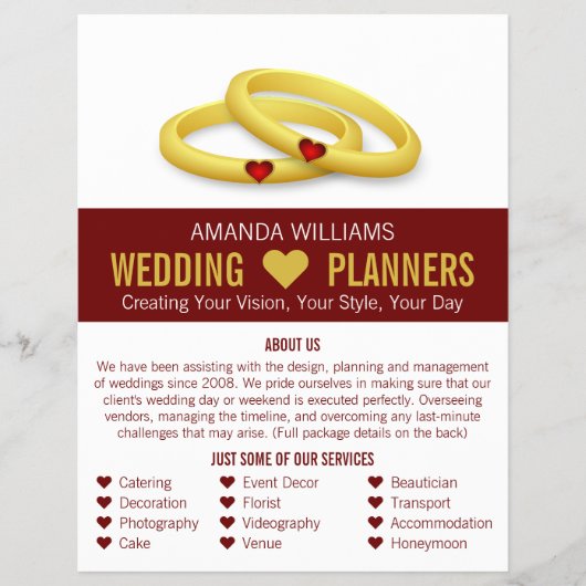 Gold Wedding Rings, Wedding Event Planner Werbung Flyer (Vorne)