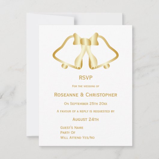 Gold Wedding RSVP Card Glocken und Band Karte (Vorderseite)