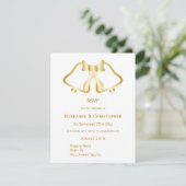 Gold Wedding RSVP Card Glocken und Band Karte (Stehend Vorderseite)