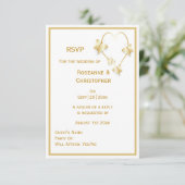 Gold Wedding RSVP Card Schmetterlinge Herz Karte (Stehend Vorderseite)