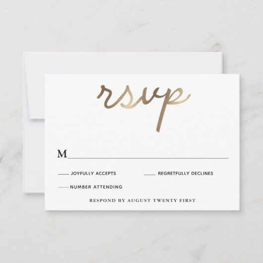 Gold Wedding RSVP-Karte Einladung (Vorderseite)