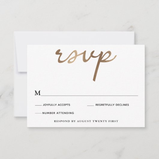 Gold Wedding RSVP-Karte Einladung (Vorderseite)