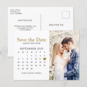 Gold Wedding Save the Date Calendar Foto Ankündigungspostkarte