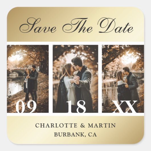 Gold Wedding Save the Date Foto Stickers (Vorderseite)