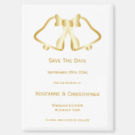 Gold Wedding Save the Date Magnet Bells Ribbon