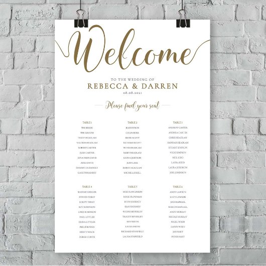 Gold Wedding Seating Chart 24x36 Poster