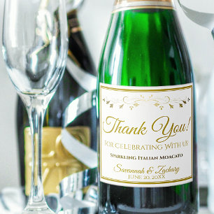 Gold Wedding Sparkling Wine Bottle Label Thank You Schaumweinetikett