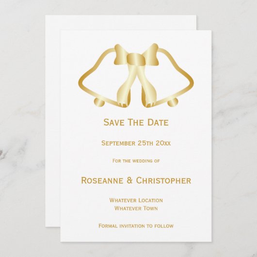 Gold Wedding speichert die Datumskartenglocken und Save The Date (Vorne/Hinten)