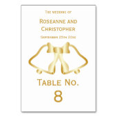 Gold Wedding Tischnummer Card Glocken und Band (Rückseite)