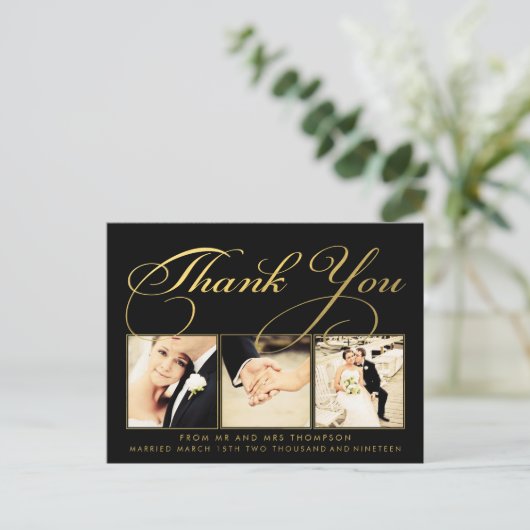 Gold Wedding Vielen Dank, dass Sie Script Typograf Postkarte (Stehend Vorderseite)