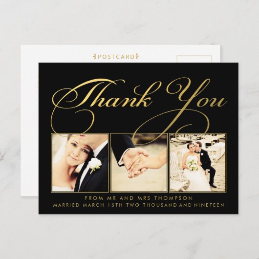 Gold Wedding Vielen Dank, dass Sie Script Typograf Postkarte (Vorne/Hinten)