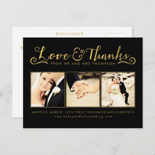 Gold Wedding Vielen Dank, dass Sie Script Typograf Postkarte (Vorne/Hinten)