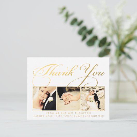 Gold Wedding Vielen Dank, dass Sie Script Typograf Postkarte (Stehend Vorderseite)