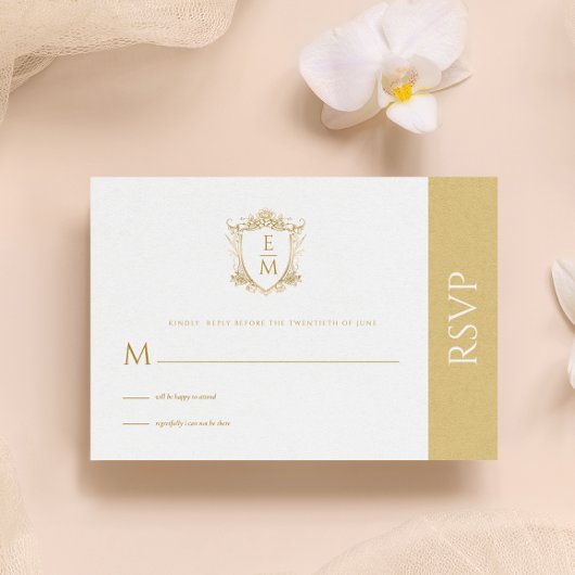 Gold Wedding Wappen Custom Monogram RSVP Card Einladung