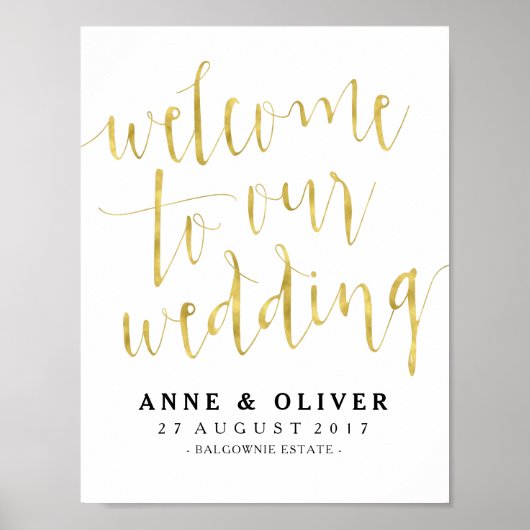 Gold Wedding Welcome Sign Rustic Poster (Vorne)
