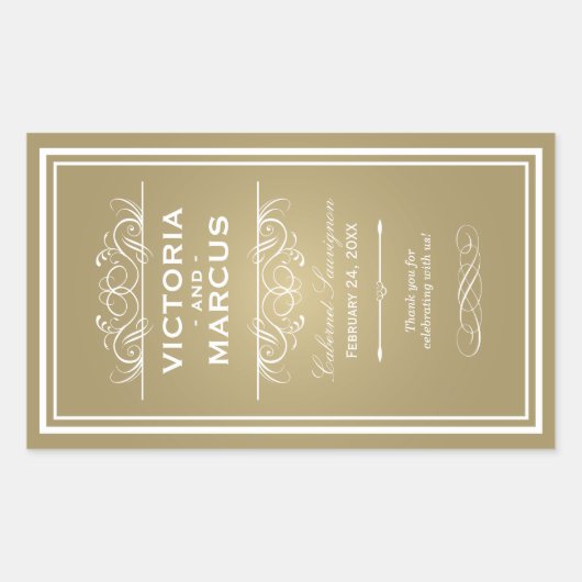 Gold Wedding Wine Bottle Monogram Fevor Labels Rechteckiger Aufkleber (Vorderseite)