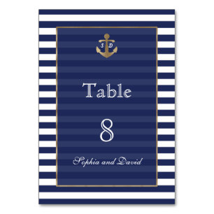 Gold-WeddingTable-Nummer für Nautic Navy Stripes Tischnummer