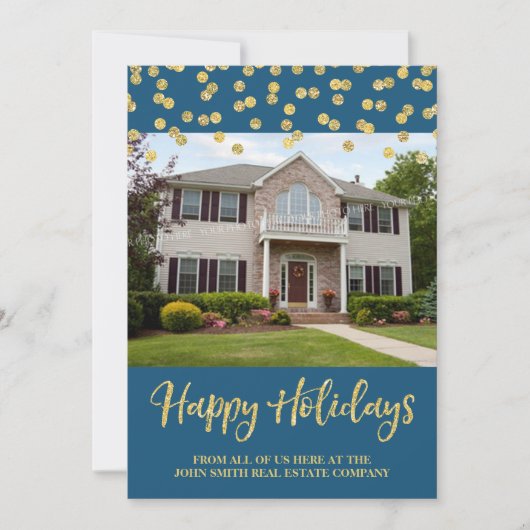 Gold Weihnachten Confetti Fotokarte Real Anwesen (Vorderseite)