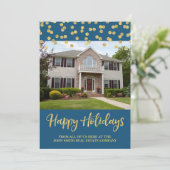 Gold Weihnachten Confetti Fotokarte Real Anwesen (Stehend Vorderseite)