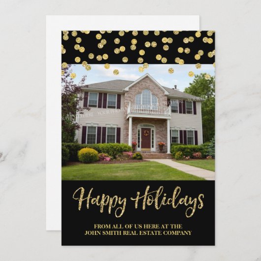 Gold Weihnachten Confetti Fotokarte Real Anwesen (Vorne/Hinten)