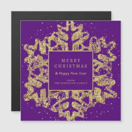 Gold Weihnachten Glitzer Snowflake Corporate Lila Magnetkarte