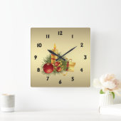 Gold Weihnachten mit schwarzen Zahlen Quadratische Wanduhr (Zuhause)