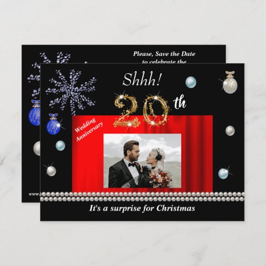 Gold Weihnachten Überraschung 20. Hochzeitstag Einladung (Vorne/Hinten)