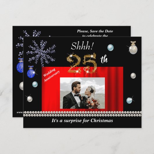 Gold Weihnachten Überraschung 25. Hochzeitstag Einladung (Vorne/Hinten)