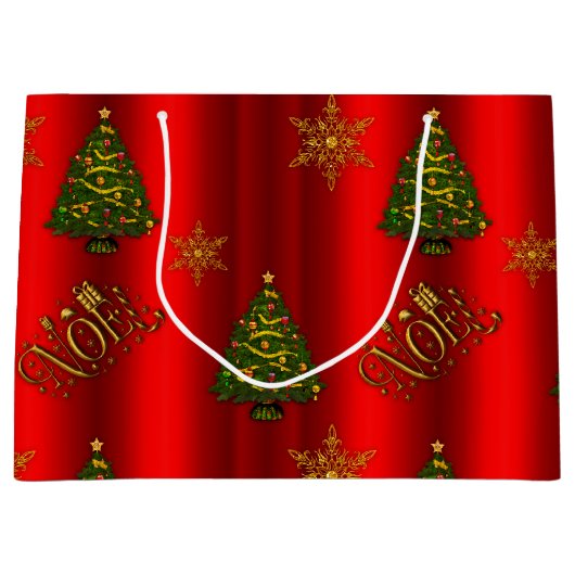 Gold Weihnachten und Weihnachtsbaumen Rot Große Geschenktüte (Vorderseite)