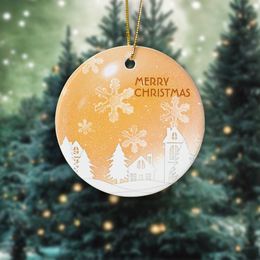 Gold Weihnachten Weiße Schneehaus glücklich Neues  Keramik Ornament