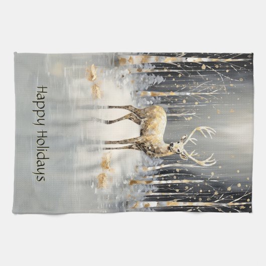 Gold Weihnachts Rentier Holiday Kitchtuch Geschirrtuch (Horizontal)