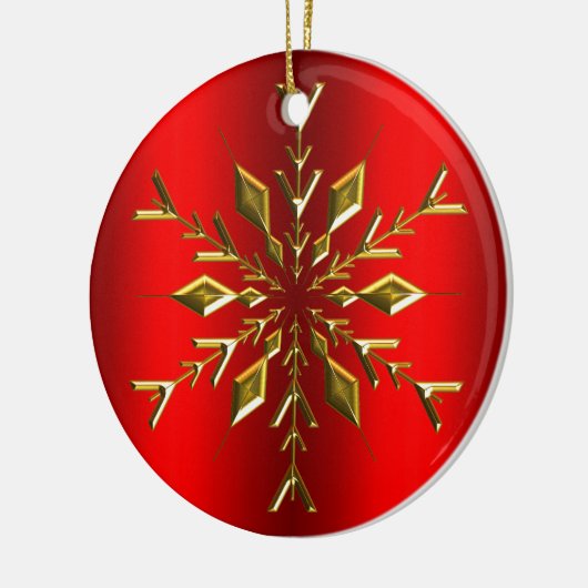 Gold Weihnachts-Star Snowflakes Rotes Weihnachten Keramik Ornament (Links)