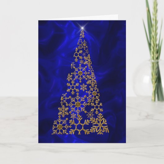 Gold Weihnachtsbaum auf Blauen Weihnachten Karte (Vorderseite)