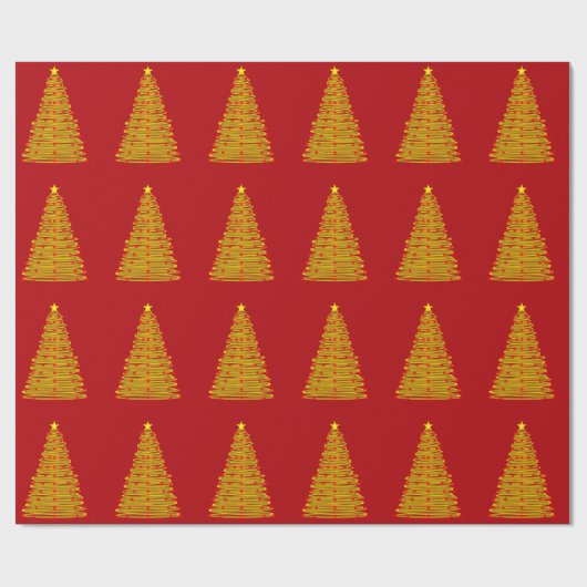 Gold Weihnachtsbaum auf Red Wrapping Paper Geschenkpapier (Flach)