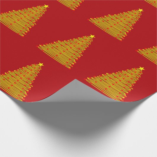 Gold Weihnachtsbaum auf Red Wrapping Paper Geschenkpapier (Ecke)