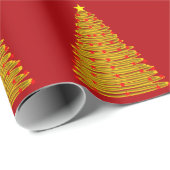 Gold Weihnachtsbaum auf Red Wrapping Paper Geschenkpapier (Rolleneckpunkt)