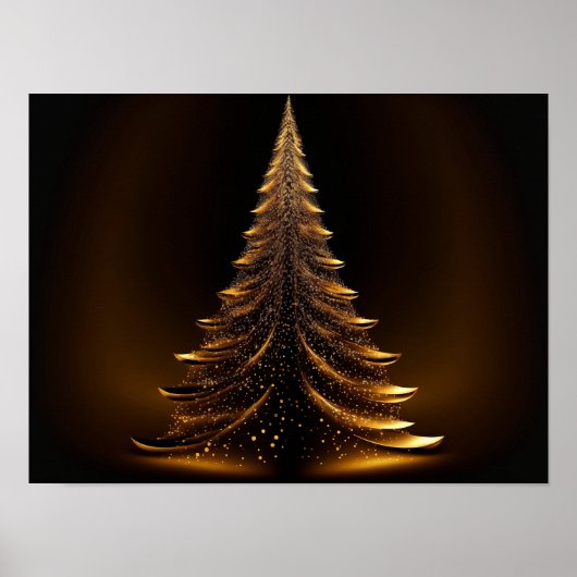 Gold Weihnachtsbaum auf schwarzem Hintergrund. Poster (Vorne)