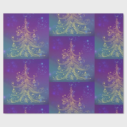 Gold Weihnachtsbaum Design Umschlagpapier Geschenkpapier (Flach)