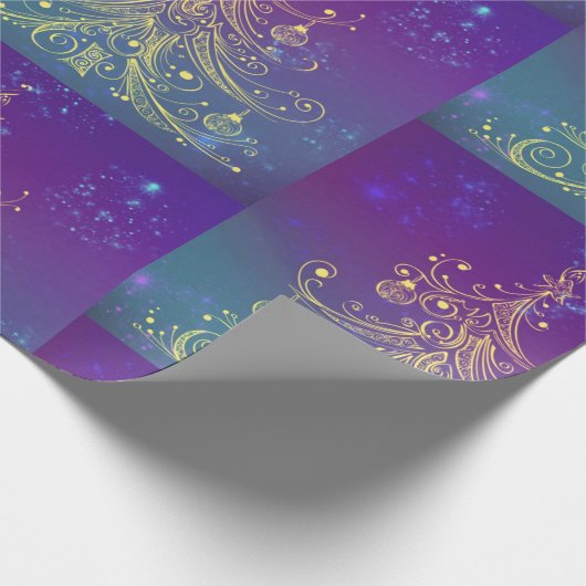 Gold Weihnachtsbaum Design Umschlagpapier Geschenkpapier (Ecke)