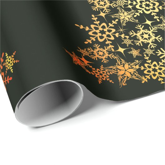 Gold Weihnachtsbaum Dunkles Grünes Umschlagpapier Geschenkpapier (Rolleneckpunkt)